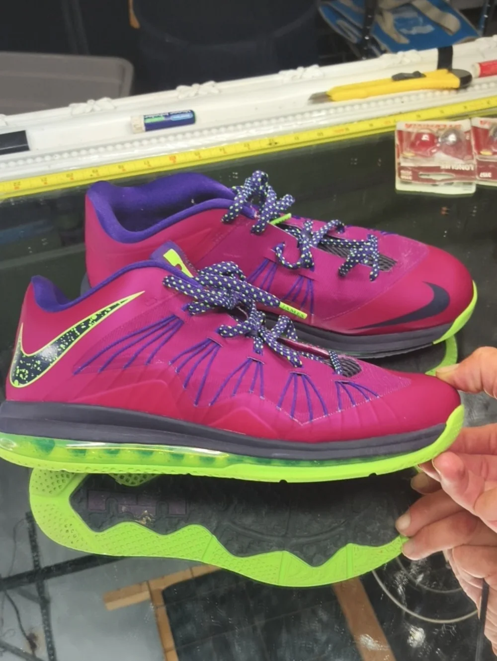 Nike Magenta and Neon Green Air Max Low-Top Sneakers